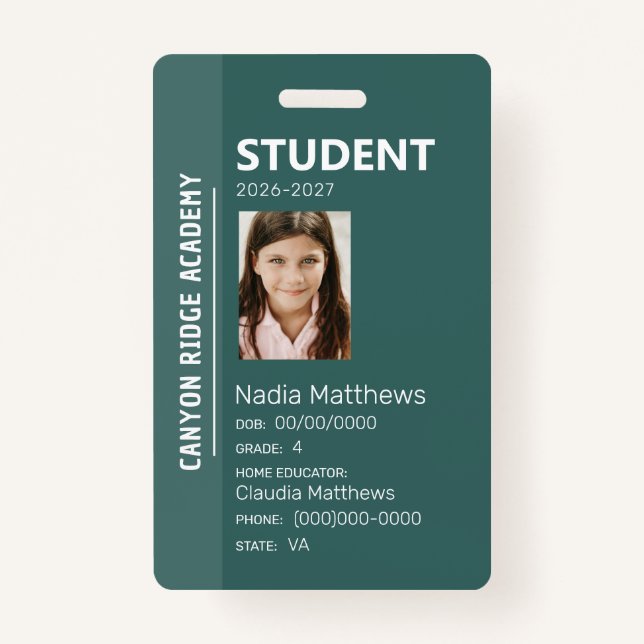 Green Stripe Homeschool Student ID Badge Ausweis (Vorderseite)