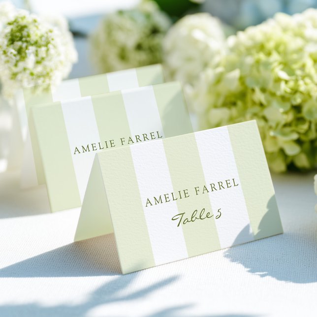 Green Stripe Wedding Escort Name Cards Tischnummer (Von Creator hochgeladen)