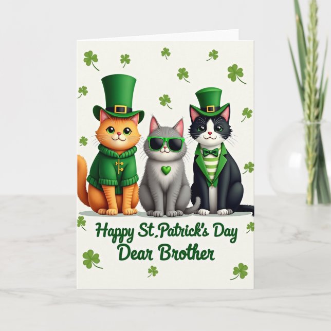 Green Striped Cats Card Karte (Vorderseite)