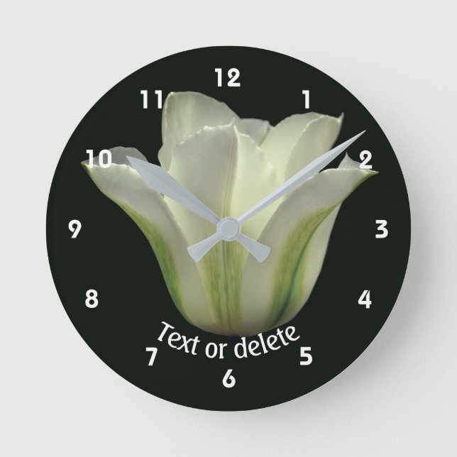 Green Striped Tulip Flower Personalized Runde Wanduhr (Vorderseite)