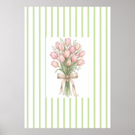 Green Striped  watercolor rose Wall Art Print Poster