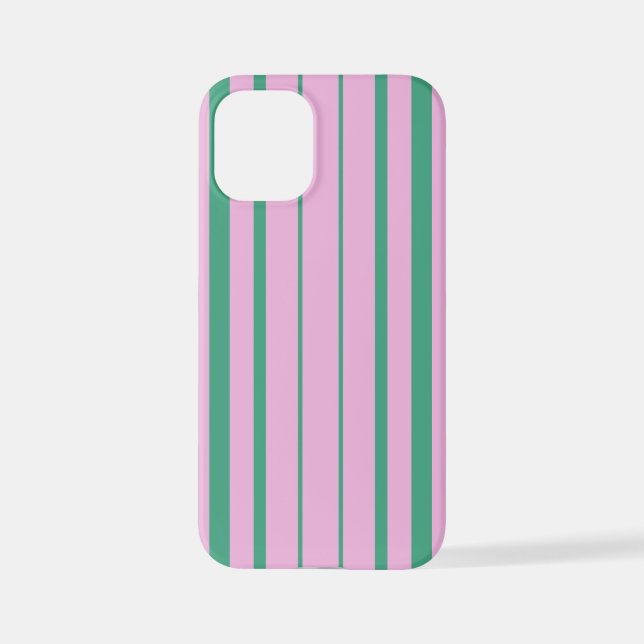Green Stripes and Soft Pink iPhone 12 Mini Case iPhone Hülle (Rückseite)