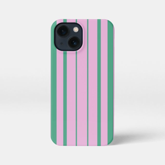 Green Stripes and Soft Pink iPhone 13 Mini Case Hülle (Rückseite)