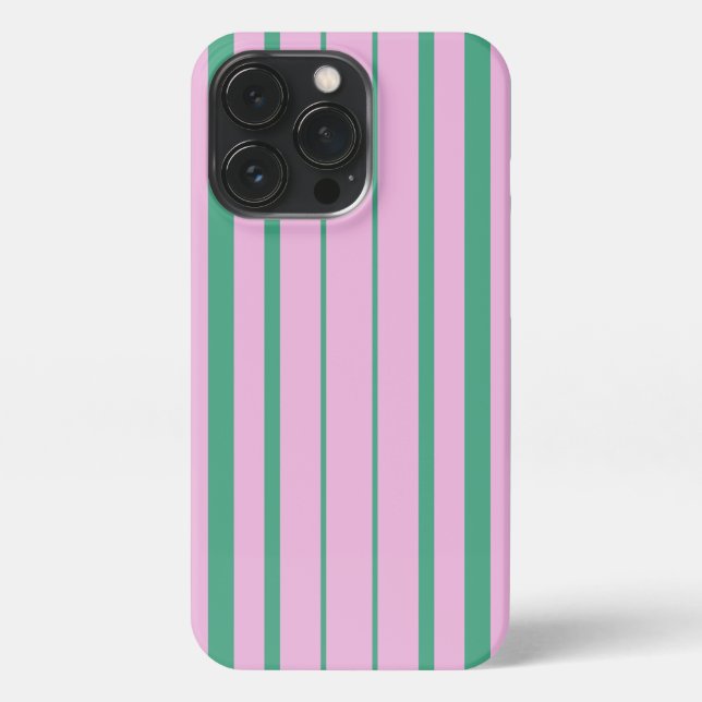 Green Stripes and Soft Pink iPhone 13 Pro Case Hülle (Rückseite)