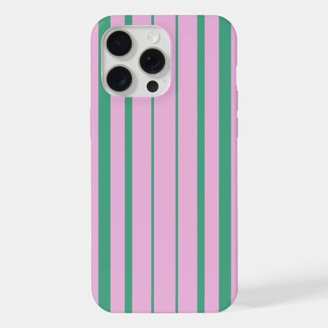 Green Stripes and Soft Pink iPhone 15 Pro Max Case iPhone Hülle (Rückseite)