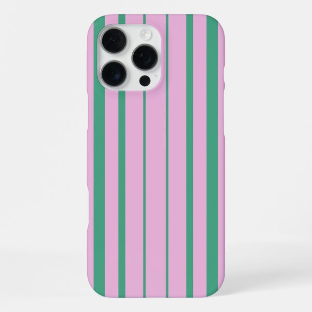 Green Stripes and Soft Pink iPhone 16 Pro Max Case iPhone Hülle (Rückseite)