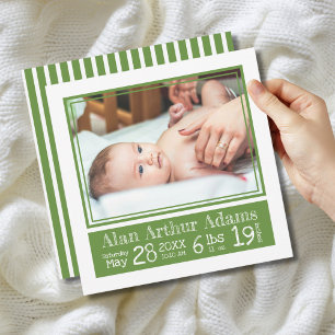 Green Stripes Baby Foto Geburtsstunde Ankündigung