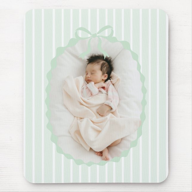 Green Stripes Bow Frame Custom Photo Mousepad (Vorne)