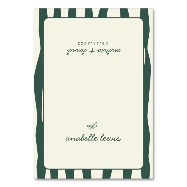 Green Stripes Custom Guest Name Wedding Place Card Tischnummer (Vorderseite)