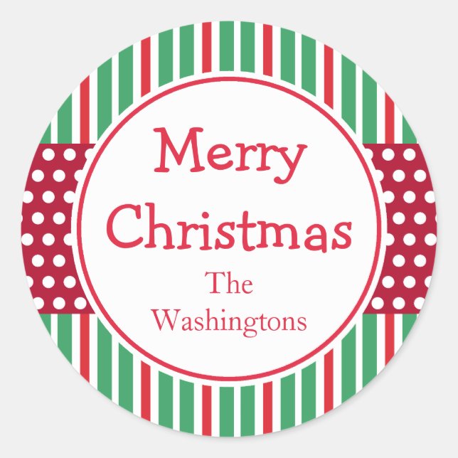 Green Stripes Doliday Weihnachtskleber Runder Aufkleber (Vorderseite)