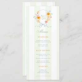 Green Stripes & Floral Crest Spring Wedding Menu Menükarte