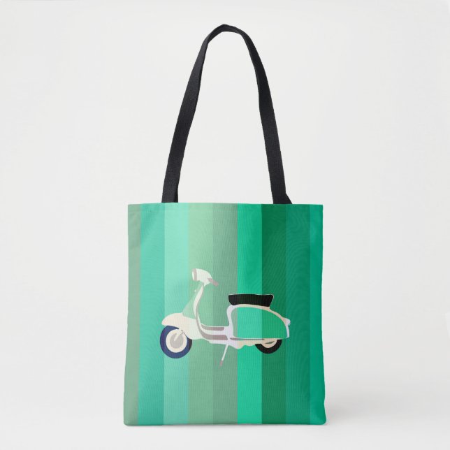 Green Stripes Retro Scooter Tote Bag (Vorderseite)
