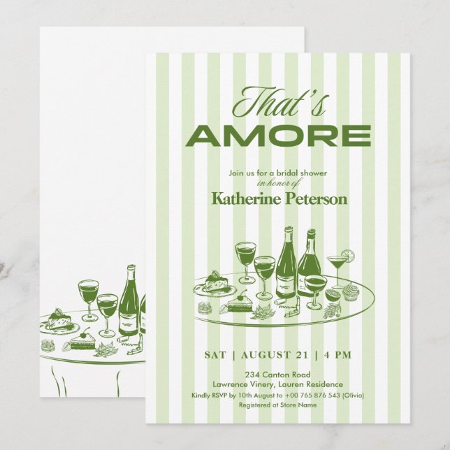 Green Stripes That's Amore Bridal Shower Einladung (Vorne/Hinten)