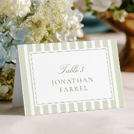 Green Stripes Wedding Place Cards Tischnummer