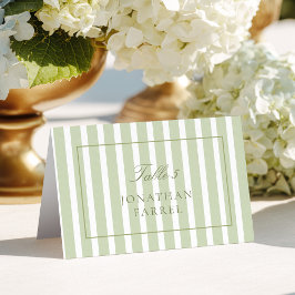 Green Stripes Wedding Place Cards Tischnummer