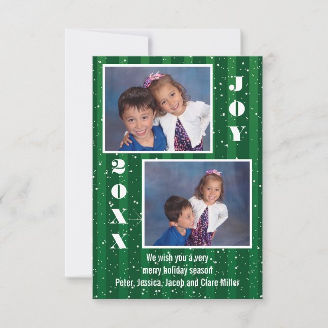 Green Strips Snow - 3x5 Weihnachtskarte Einladung (Vorderseite)