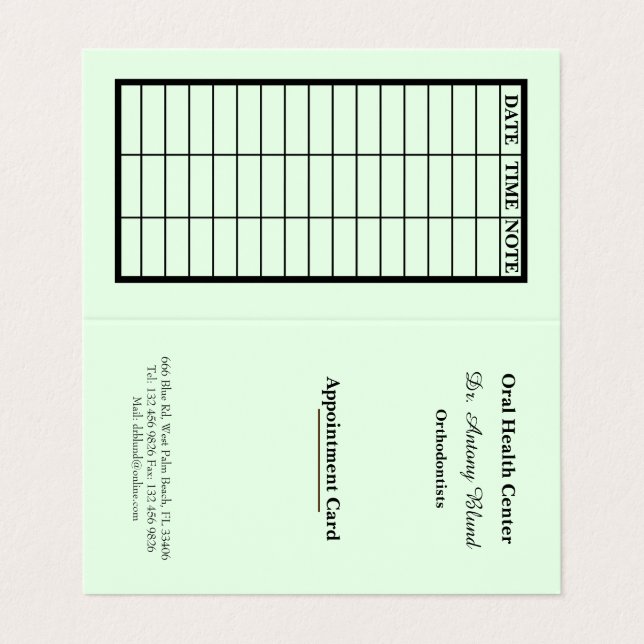 Green Stylish Dentist Appointment Card Visitenkarten (Außenseite Aufgefaltet)