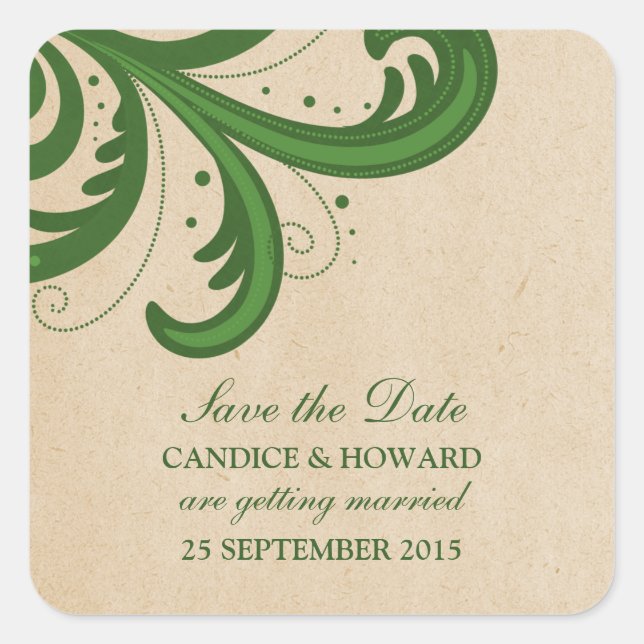 Green Stylish Wirbel Save the Date Stickers (Vorderseite)