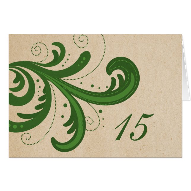 Green Stylish Wirbel Tischnummer Card (Vorderseite (Horizontal))