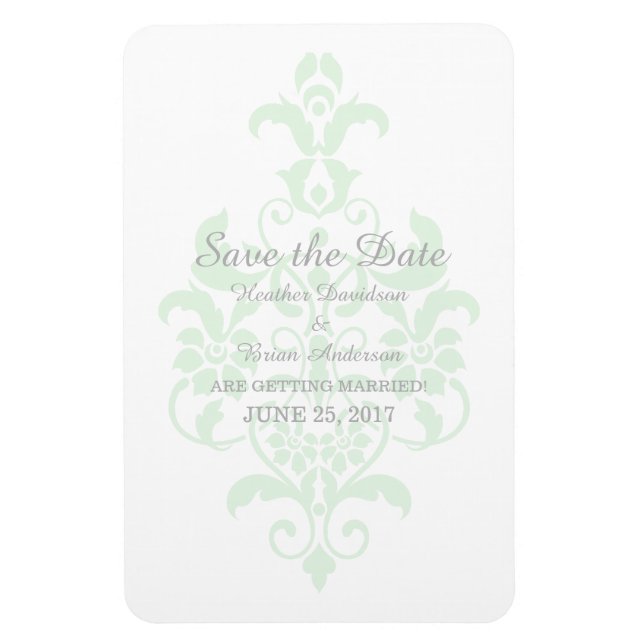 Green subtile Damask Save the Date Flexi Magnet (Vertikal)