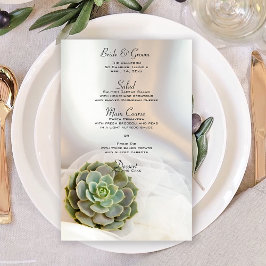 Green Succulent auf White Wedding Menu