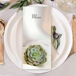 Green Succulent auf White Wedding Menu Menükarte