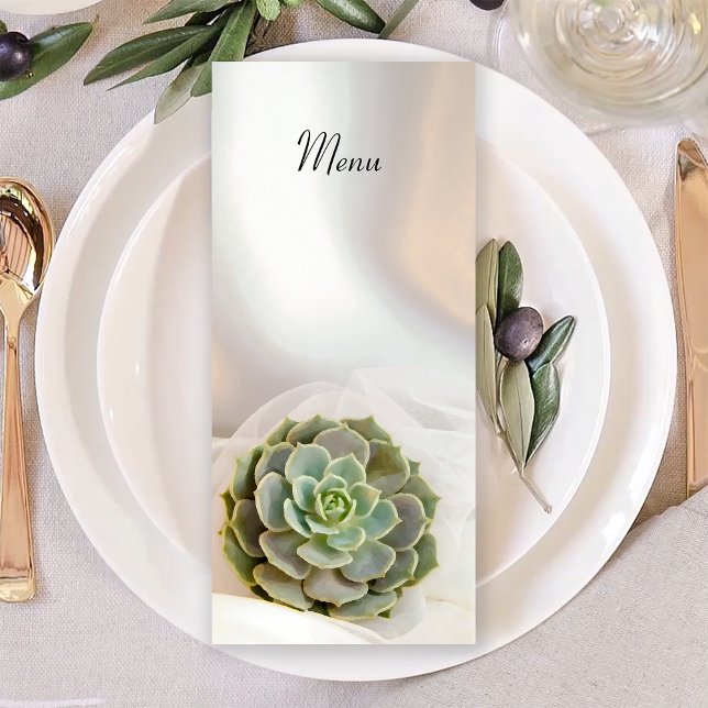 Green Succulent auf White Wedding Menu Menükarte (Von Creator hochgeladen)