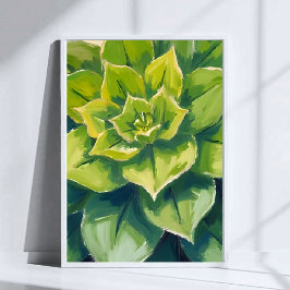 Green Succulent Plant Watercolor Painting Poster