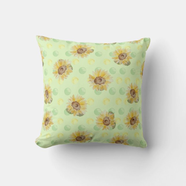 Green Sunflower Polka Dot Throw Kissen (Vorderseite)