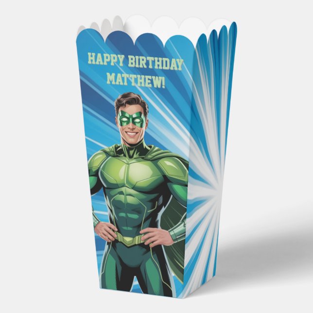 Green Superhero Boys Birthday Party Geschenkschachtel (Rückseite)