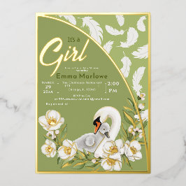 Green Swan Baby Foil Einladung