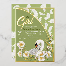 Green Swan Baby Foil Einladung