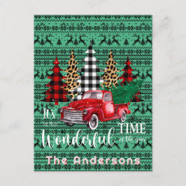 Green Sweater Reindeer Red Vintag Truck Feiertagspostkarte