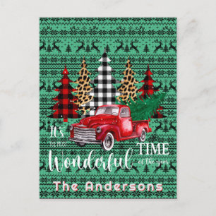 Green Sweater Reindeer Red Vintag Truck Feiertagspostkarte