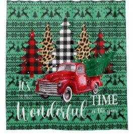 Green Sweater Rentier Vintag Red Truck Weihnachten Duschvorhang