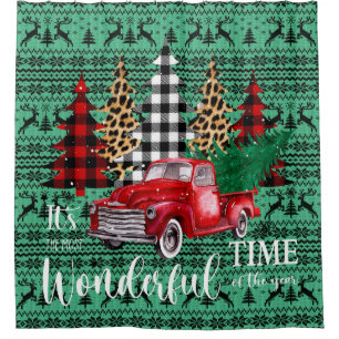 Green Sweater Rentier Vintag Red Truck Weihnachten Duschvorhang