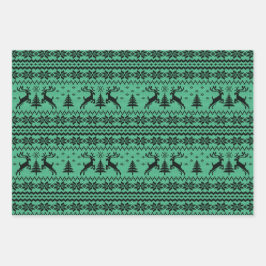 Green Sweater Rentier Weihnachten Geschenkpapier Set