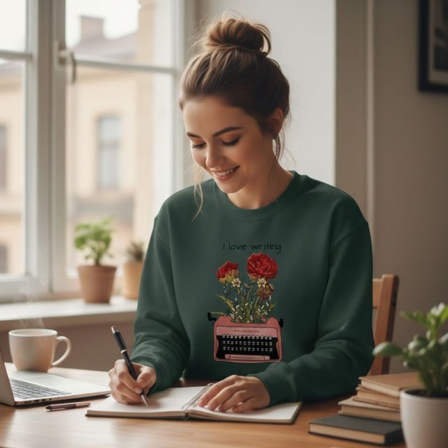 Green Sweatshirt with Typewriter Floral Print  (Von Creator hochgeladen)