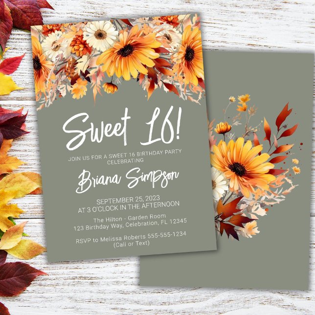 Green Sweet 16 Birthday Fall Floral Einladung (Von Creator hochgeladen)