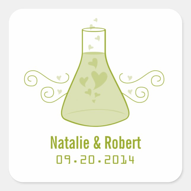 Green Sweet Chemistry Wedding Stickers (Vorderseite)