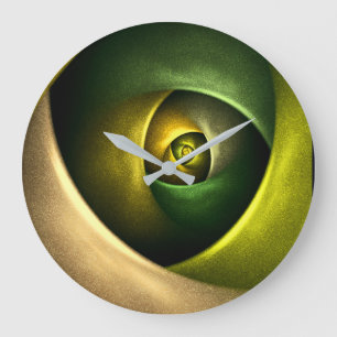 Green Swirl Floral Modernes Abstraktes Kunstmuster Große Wanduhr
