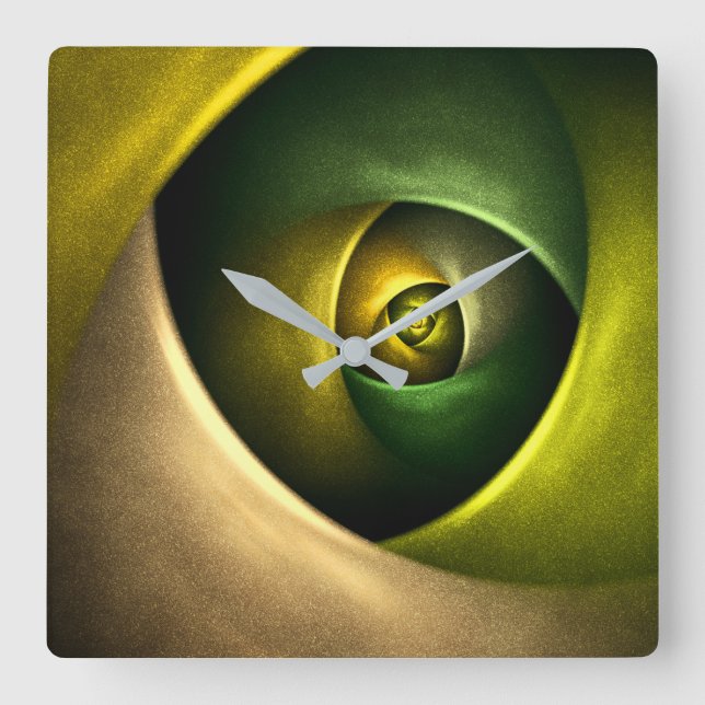 Green Swirl Floral Modernes Abstraktes Kunstmuster Quadratische Wanduhr (Vorderseite)