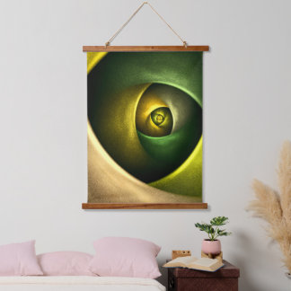 Green Swirl Floral Modernes Abstraktes Kunstmuster Wandteppich Mit Holzrahmen