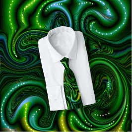 Green Swirly Spotted Abstract Fine Art  Krawatte