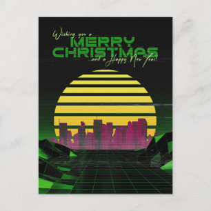 Green Synthwave Christmas Feiertagspostkarte