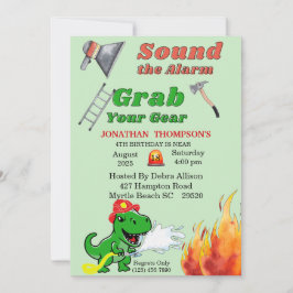 Green T Rex Firemans 4. Geburtstags-Party Einladun Einladung