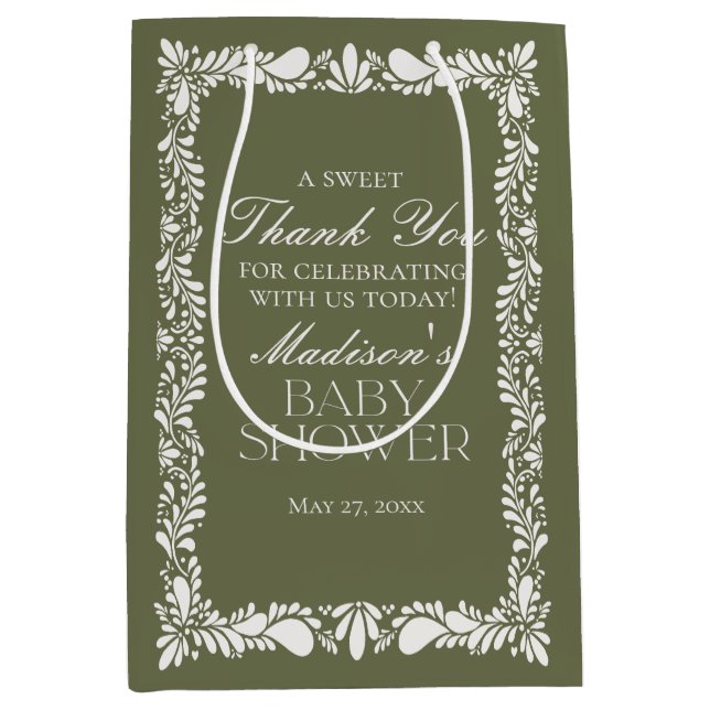 Green Talavera Tile Fiesta Baby Shower Favoriten Mittlere Geschenktüte (Vorderseite)