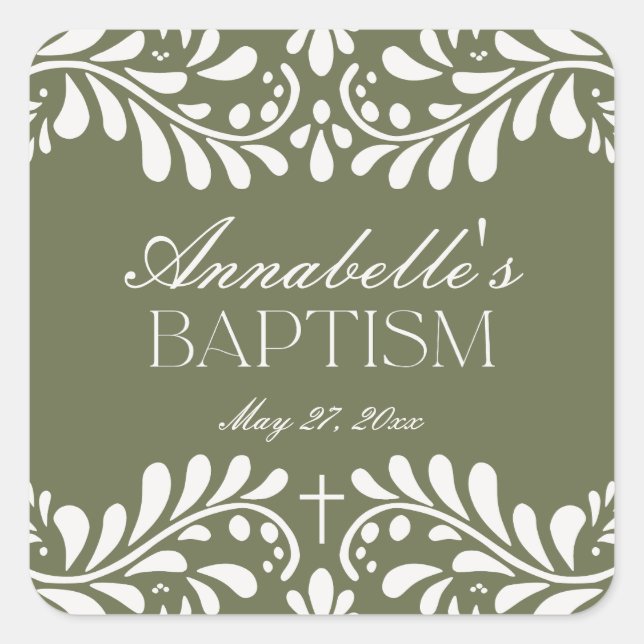 Green Talavera Tile Spanische Fiesta Taufe Gefalle Quadratischer Aufkleber (Vorderseite)