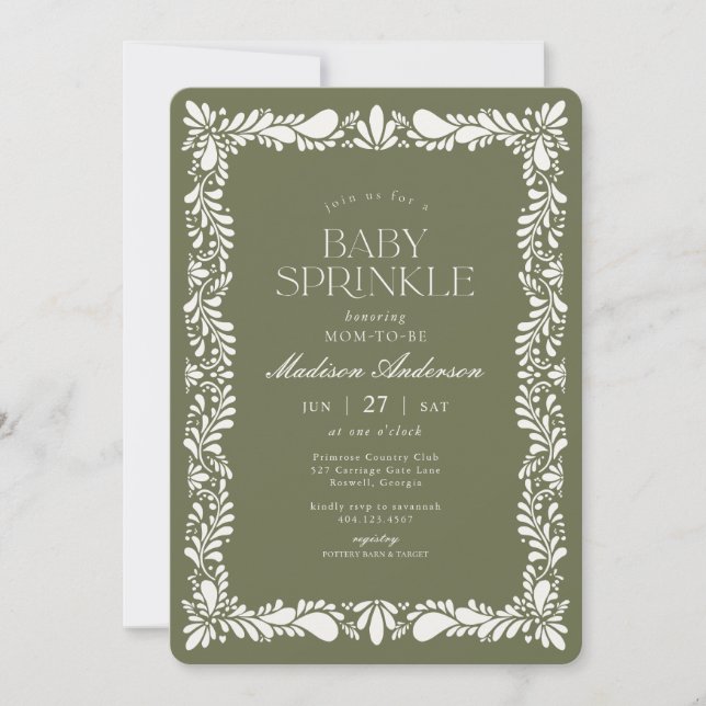 Green Talavera Tile Spanish Fiesta Baby Sprinkle Einladung (Vorderseite)