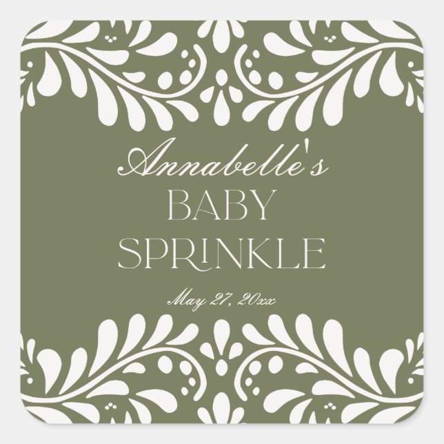 Green Talavera Tile Spanish Fiesta Baby Sprinkle Quadratischer Aufkleber (Vorderseite)